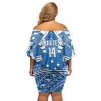 Toa Samoa Rugby Custom Off Shoulder Short Dress Uso aso uma Samoan Pattern Blue LT14 - Polynesian Pride
