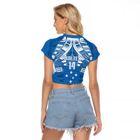 Toa Samoa Rugby Custom Raglan Cropped T Shirt Uso aso uma Samoan Pattern Blue LT14 - Polynesian Pride