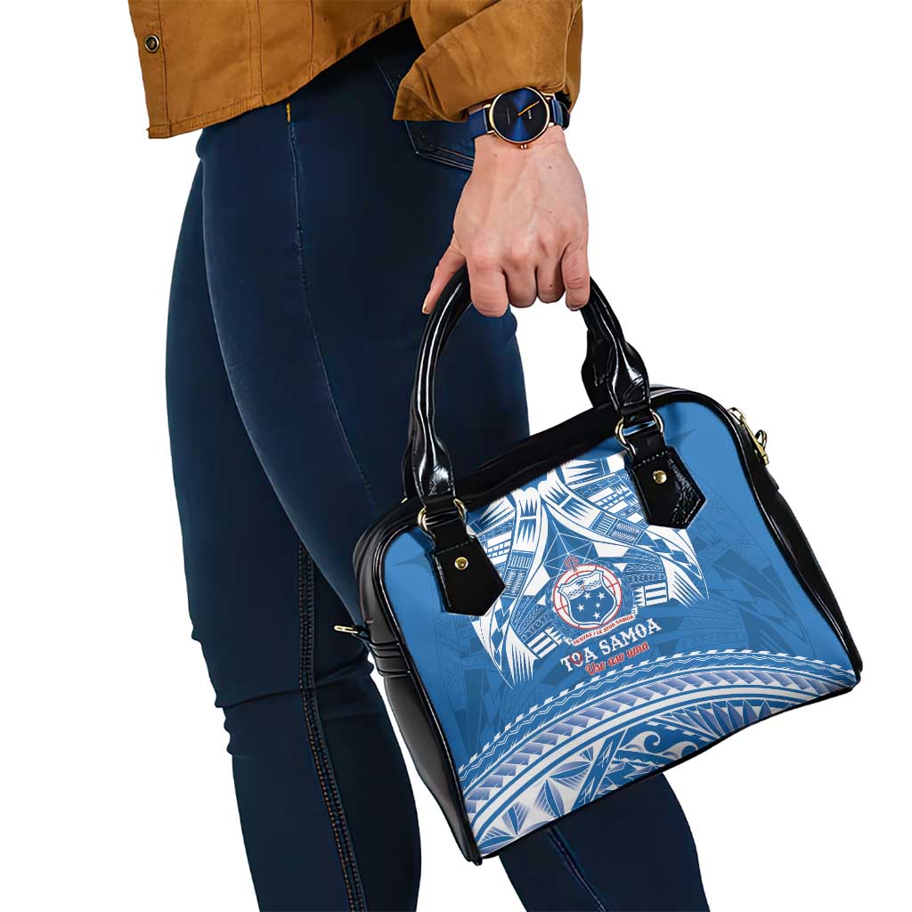 Toa Samoa Rugby Custom Shoulder Handbag Uso aso uma Samoan Pattern Blue - Polynesian Pride