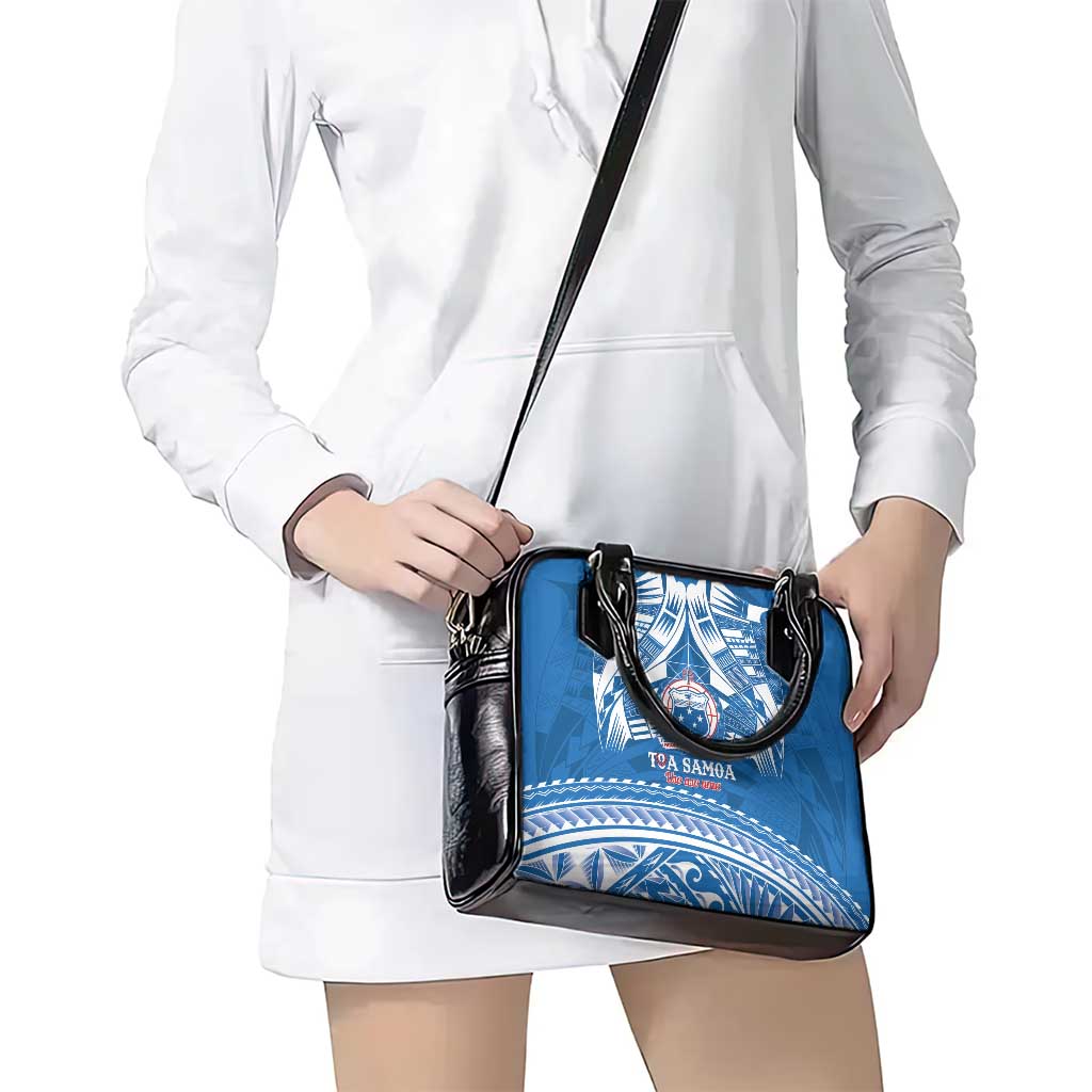 Toa Samoa Rugby Custom Shoulder Handbag Uso aso uma Samoan Pattern Blue - Polynesian Pride