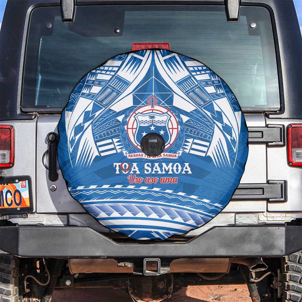 Toa Samoa Rugby Custom Spare Tire Cover Uso aso uma Samoan Pattern Blue - Polynesian Pride