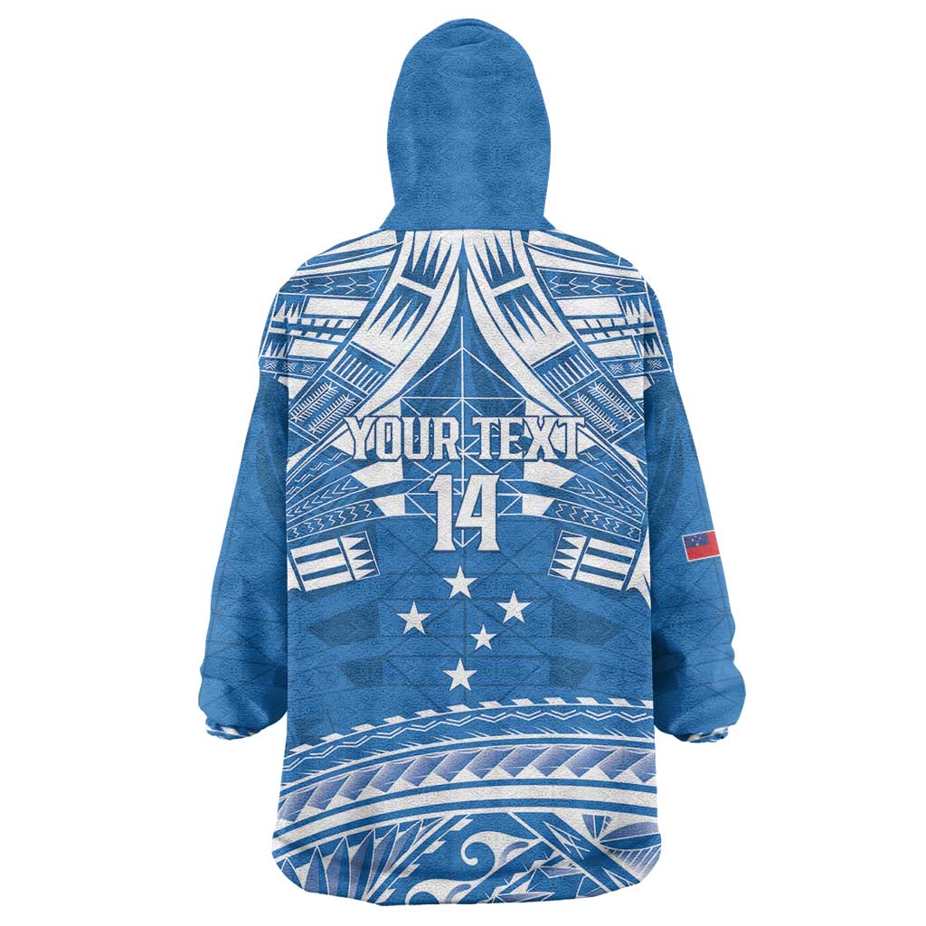 Toa Samoa Rugby Custom Wearable Blanket Hoodie Uso aso uma Samoan Pattern Blue - Polynesian Pride