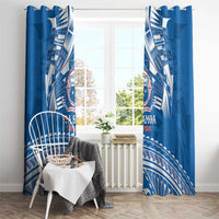 Toa Samoa Rugby Custom Window Curtain Uso aso uma Samoan Pattern Blue - Polynesian Pride