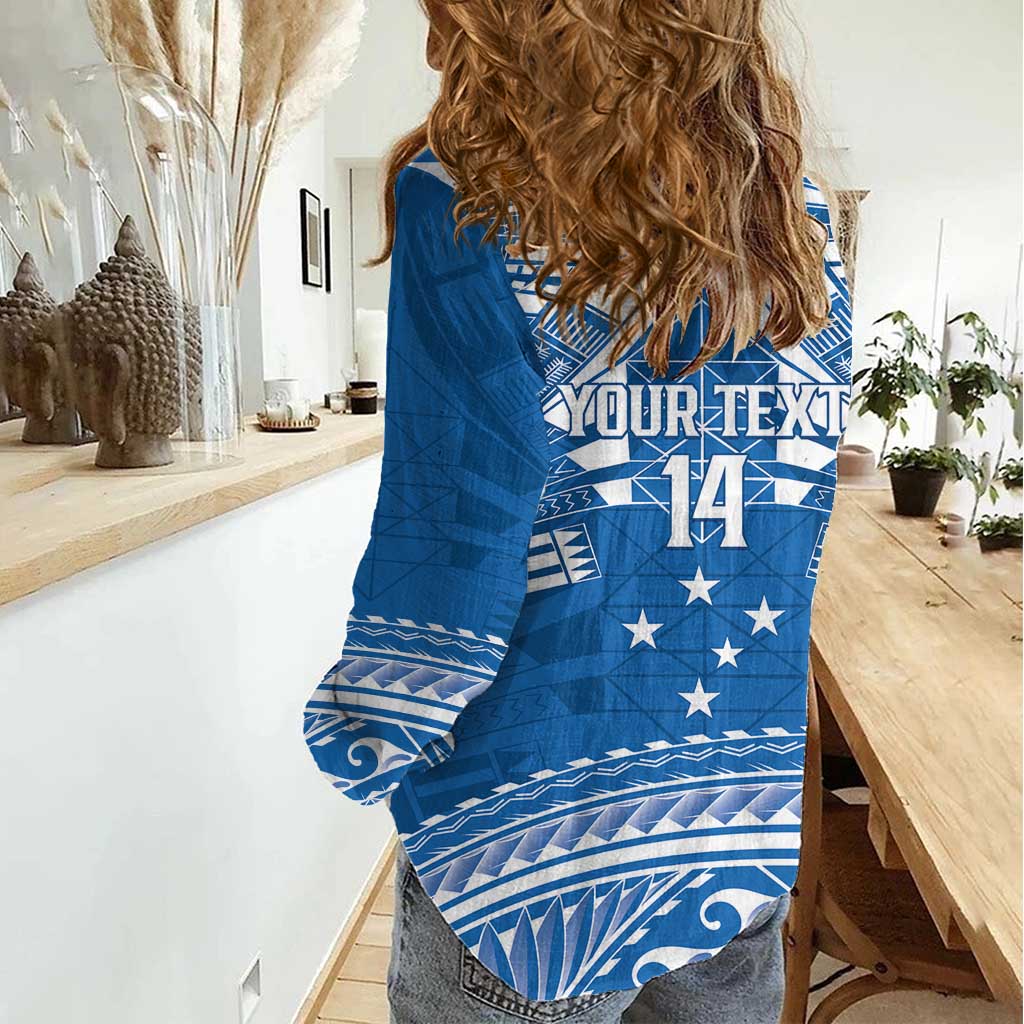 Toa Samoa Rugby Custom Women Casual Shirt Uso aso uma Samoan Pattern Blue - Polynesian Pride