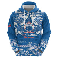 Toa Samoa Rugby Custom Zip Hoodie Uso aso uma Samoan Pattern Blue - Polynesian Pride