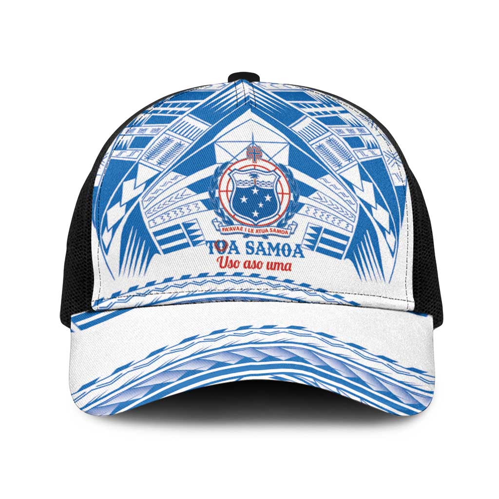 Toa Samoa Rugby Baseball Net Cap Uso aso uma Samoan Pattern White - Polynesian Pride