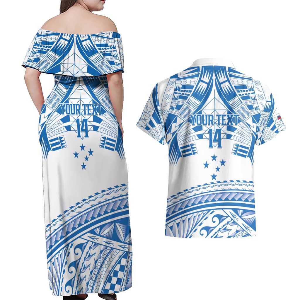 Toa Samoa Rugby Custom Couples Matching Off Shoulder Maxi Dress and Hawaiian Shirt Uso aso uma Samoan Pattern White - Polynesian Pride
