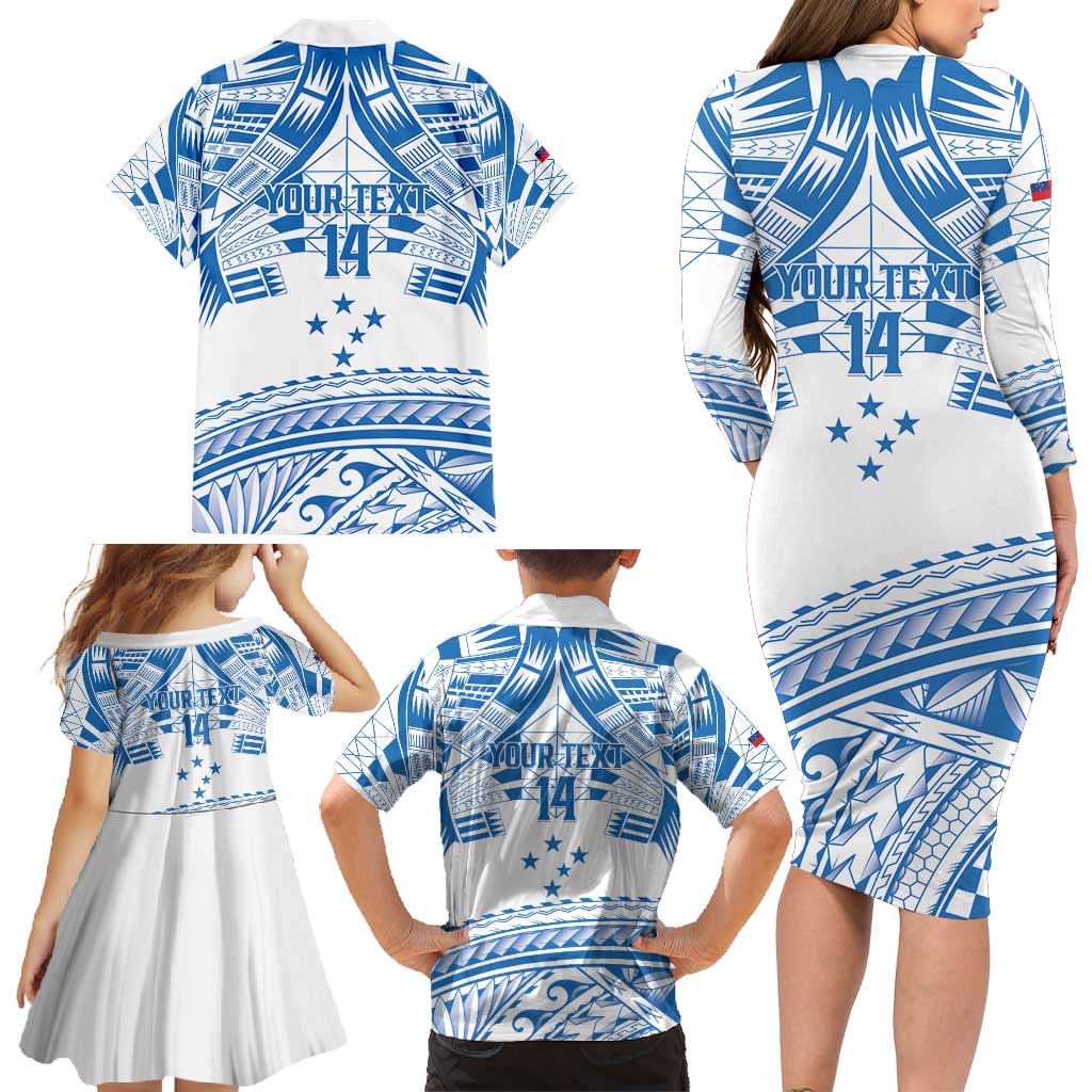 Toa Samoa Rugby Custom Family Matching Long Sleeve Bodycon Dress and Hawaiian Shirt Uso aso uma Samoan Pattern White LT14 - Polynesian Pride