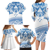 Toa Samoa Rugby Custom Family Matching Long Sleeve Bodycon Dress and Hawaiian Shirt Uso aso uma Samoan Pattern White LT14 - Polynesian Pride