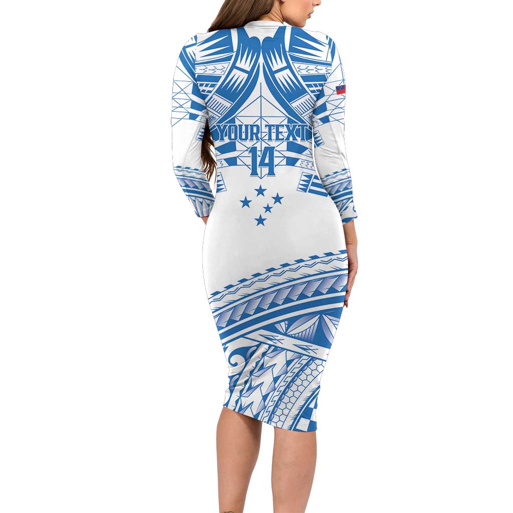 Toa Samoa Rugby Custom Family Matching Long Sleeve Bodycon Dress and Hawaiian Shirt Uso aso uma Samoan Pattern White LT14 - Polynesian Pride