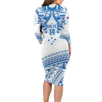 Toa Samoa Rugby Custom Family Matching Long Sleeve Bodycon Dress and Hawaiian Shirt Uso aso uma Samoan Pattern White LT14 - Polynesian Pride