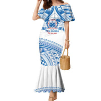 Toa Samoa Rugby Custom Family Matching Mermaid Dress and Hawaiian Shirt Uso aso uma Samoan Pattern White LT14 Mom's Dress White - Polynesian Pride