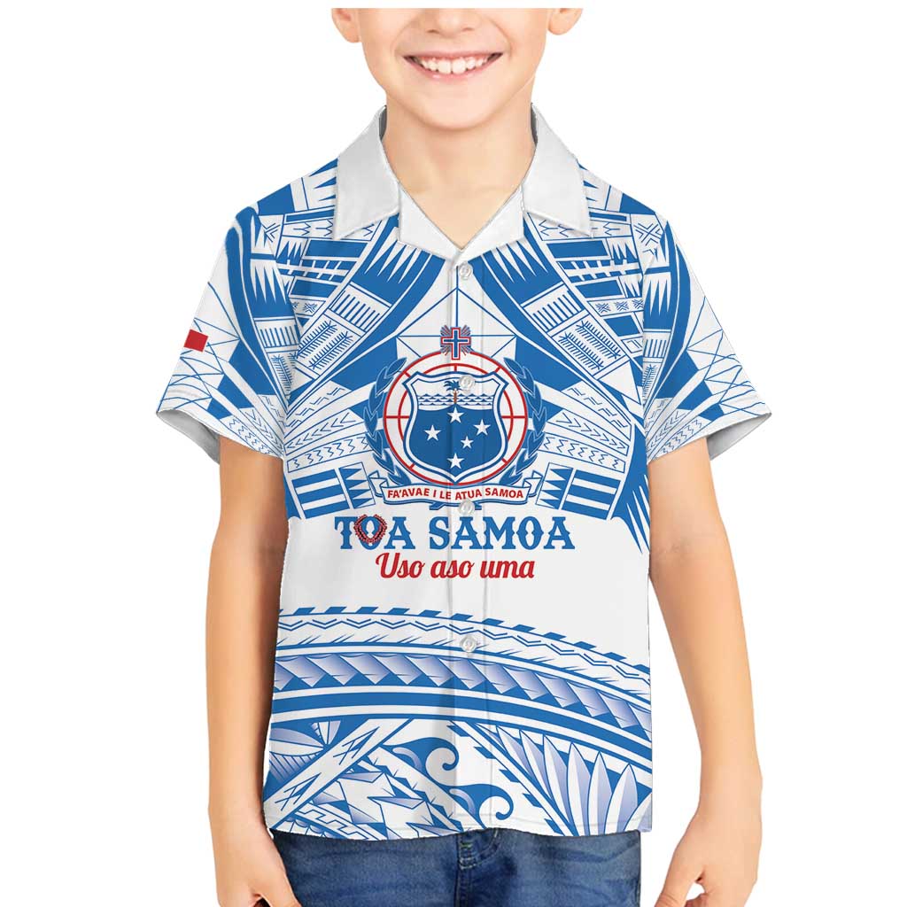 Toa Samoa Rugby Custom Family Matching Mermaid Dress and Hawaiian Shirt Uso aso uma Samoan Pattern White LT14 Son's Shirt White - Polynesian Pride