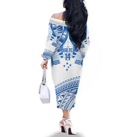 Toa Samoa Rugby Custom Family Matching Off The Shoulder Long Sleeve Dress and Hawaiian Shirt Uso aso uma Samoan Pattern White LT14 - Polynesian Pride
