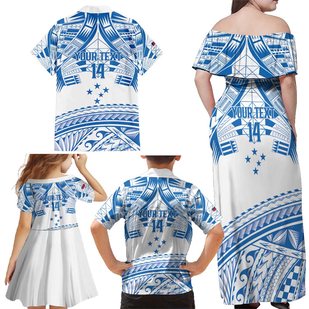 Toa Samoa Rugby Custom Family Matching Off Shoulder Maxi Dress and Hawaiian Shirt Uso aso uma Samoan Pattern White LT14 - Polynesian Pride
