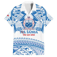 Toa Samoa Rugby Custom Family Matching Off Shoulder Maxi Dress and Hawaiian Shirt Uso aso uma Samoan Pattern White LT14 Dad's Shirt - Short Sleeve White - Polynesian Pride
