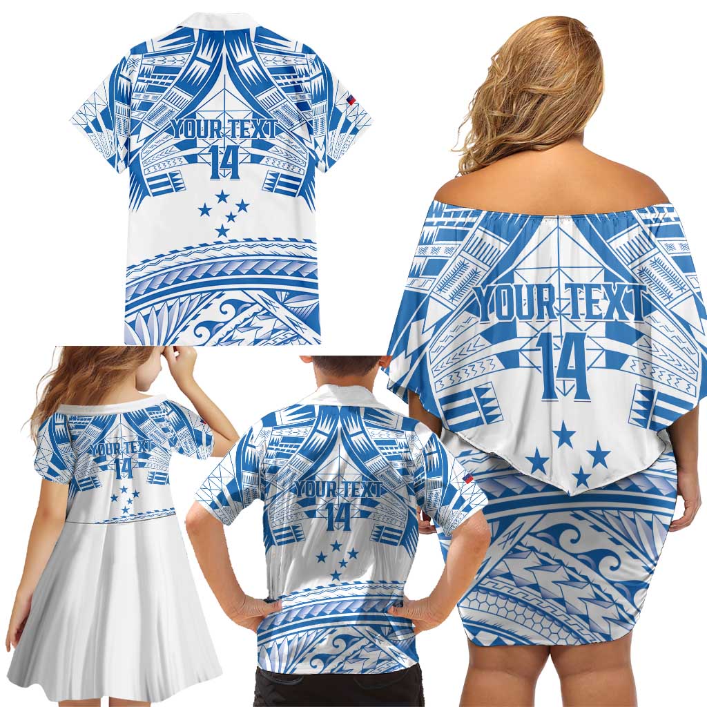 Toa Samoa Rugby Custom Family Matching Off Shoulder Short Dress and Hawaiian Shirt Uso aso uma Samoan Pattern White LT14 - Polynesian Pride