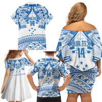 Toa Samoa Rugby Custom Family Matching Off Shoulder Short Dress and Hawaiian Shirt Uso aso uma Samoan Pattern White LT14 - Polynesian Pride