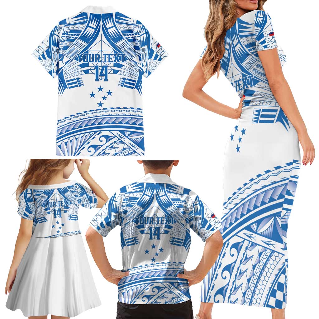 Toa Samoa Rugby Custom Family Matching Short Sleeve Bodycon Dress and Hawaiian Shirt Uso aso uma Samoan Pattern White LT14 - Polynesian Pride