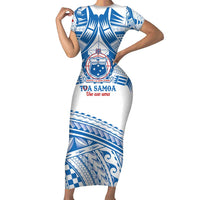 Toa Samoa Rugby Custom Family Matching Short Sleeve Bodycon Dress and Hawaiian Shirt Uso aso uma Samoan Pattern White LT14 Mom's Dress White - Polynesian Pride