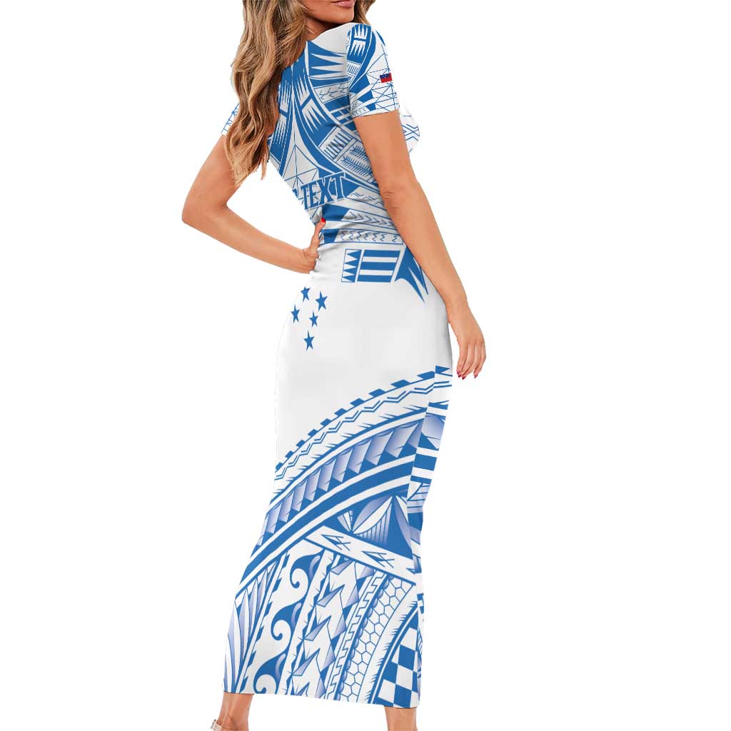Toa Samoa Rugby Custom Family Matching Short Sleeve Bodycon Dress and Hawaiian Shirt Uso aso uma Samoan Pattern White LT14 - Polynesian Pride