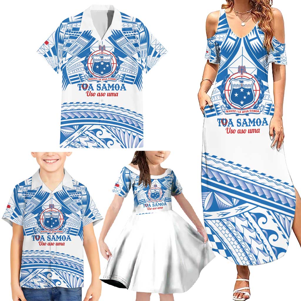 Toa Samoa Rugby Custom Family Matching Summer Maxi Dress and Hawaiian Shirt Uso aso uma Samoan Pattern White LT14 - Polynesian Pride