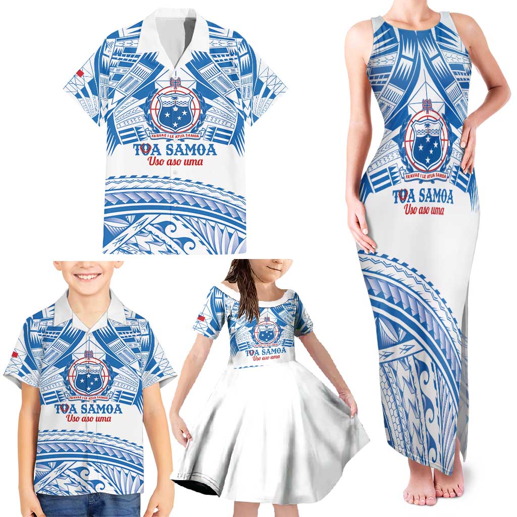 Toa Samoa Rugby Custom Family Matching Tank Maxi Dress and Hawaiian Shirt Uso aso uma Samoan Pattern White LT14 - Polynesian Pride