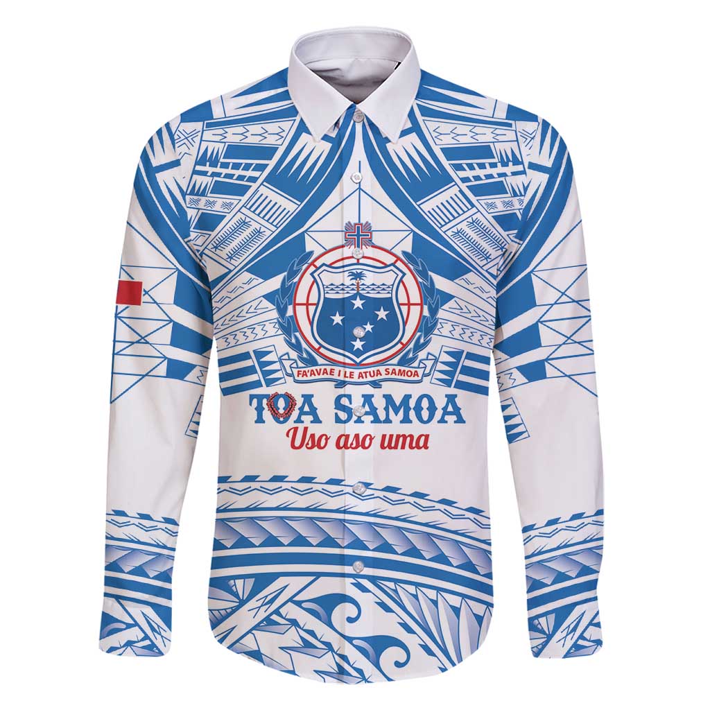 Toa Samoa Rugby Custom Family Matching Tank Maxi Dress and Hawaiian Shirt Uso aso uma Samoan Pattern White LT14 Dad's Shirt - Long Sleeve White - Polynesian Pride