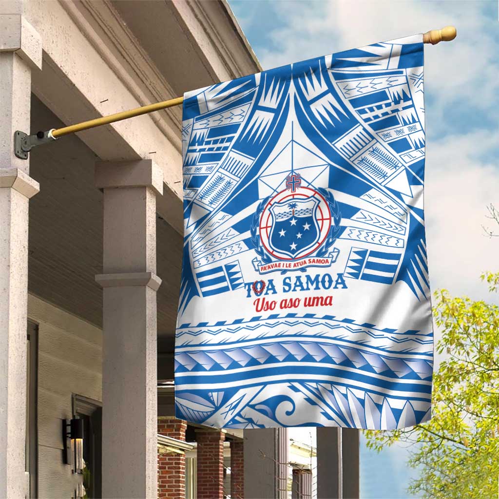 Toa Samoa Rugby Custom Garden Flag Uso aso uma Samoan Pattern White - Polynesian Pride