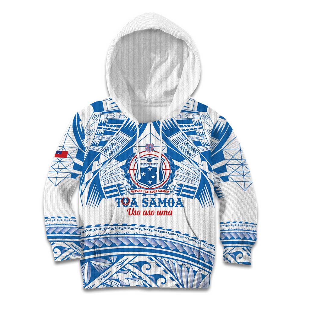 Toa Samoa Rugby Custom Kid Hoodie Uso aso uma Samoan Pattern White - Polynesian Pride