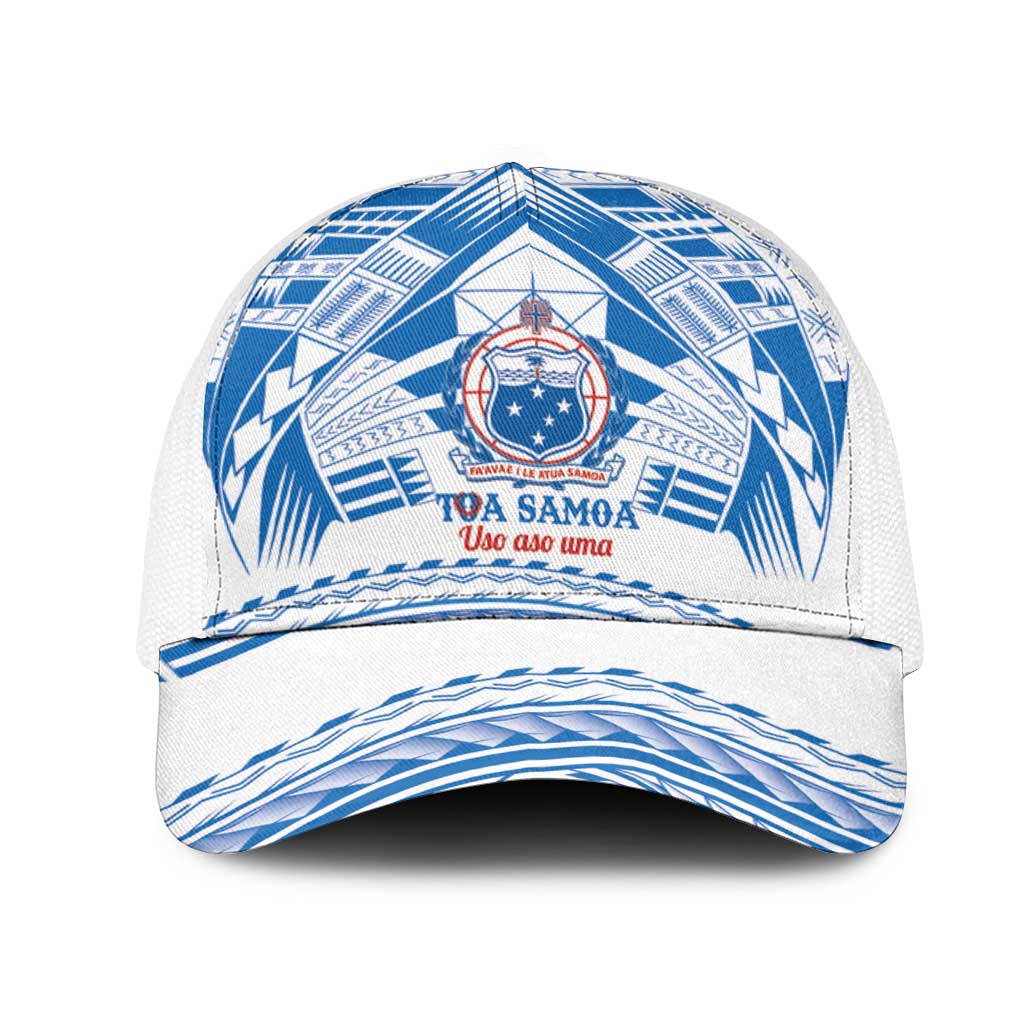 Toa Samoa Rugby Mesh Trucker Cap Uso aso uma Samoan Pattern White - Polynesian Pride