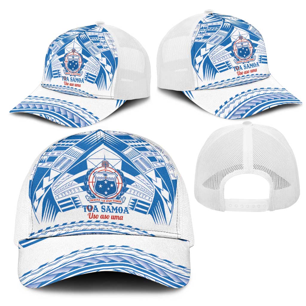 Toa Samoa Rugby Mesh Trucker Cap Uso aso uma Samoan Pattern White - Polynesian Pride