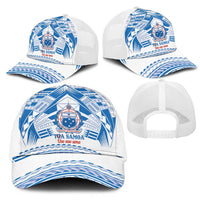 Toa Samoa Rugby Mesh Trucker Cap Uso aso uma Samoan Pattern White - Polynesian Pride