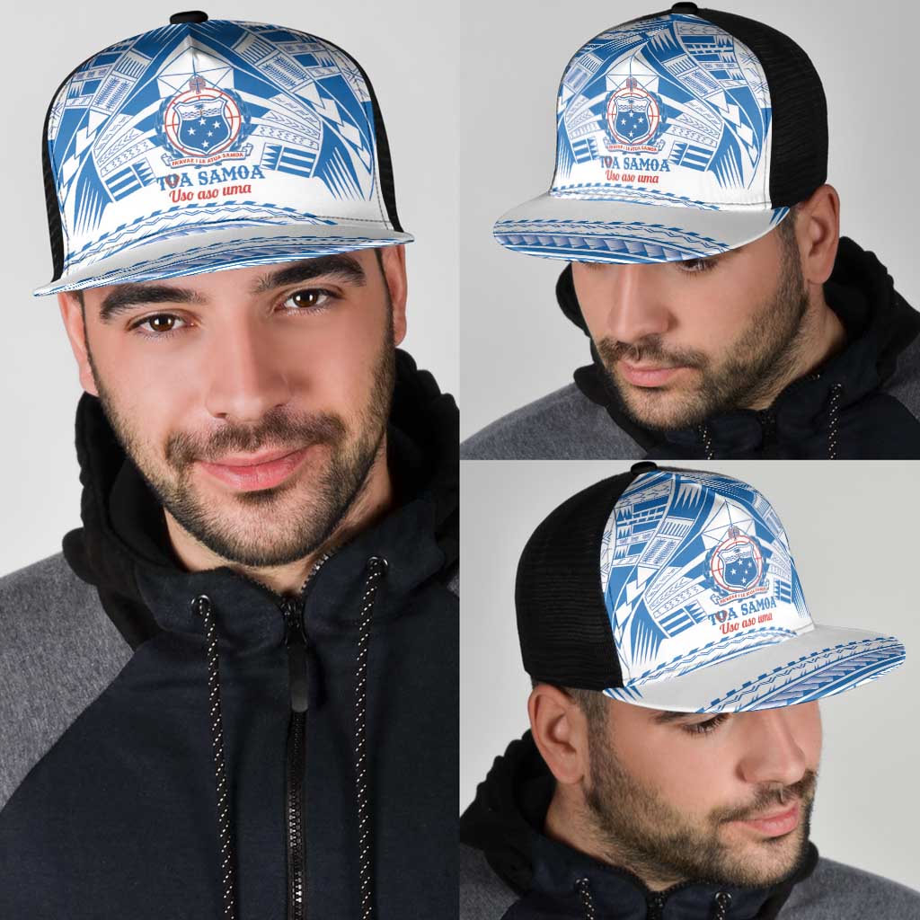 Toa Samoa Rugby Mesh Trucker Cap Uso aso uma Samoan Pattern White - Polynesian Pride