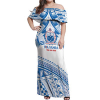 Toa Samoa Rugby Custom Off Shoulder Maxi Dress Uso aso uma Samoan Pattern White LT14 Women White - Polynesian Pride