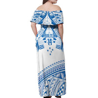 Toa Samoa Rugby Custom Off Shoulder Maxi Dress Uso aso uma Samoan Pattern White LT14 - Polynesian Pride