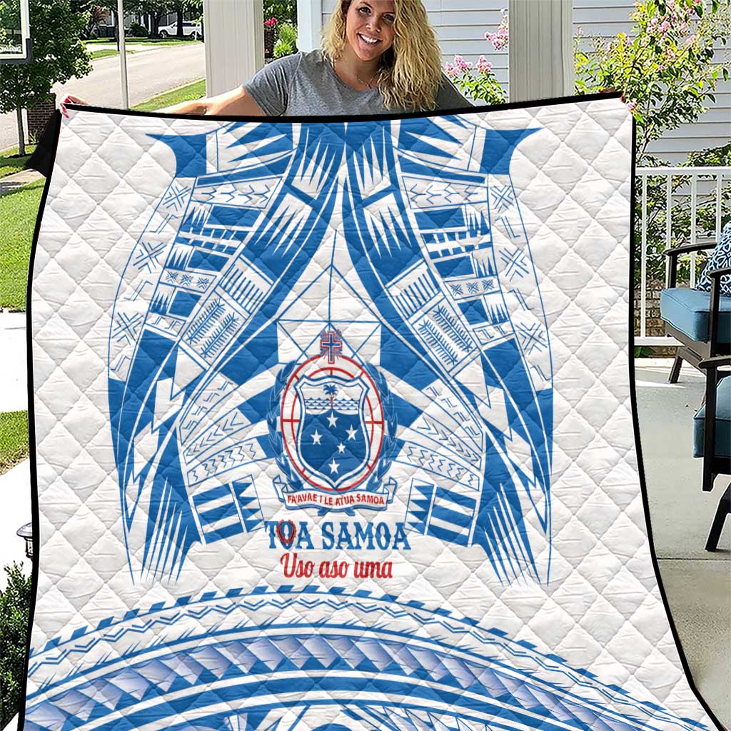 Toa Samoa Rugby Custom Quilt Uso aso uma Samoan Pattern White - Polynesian Pride