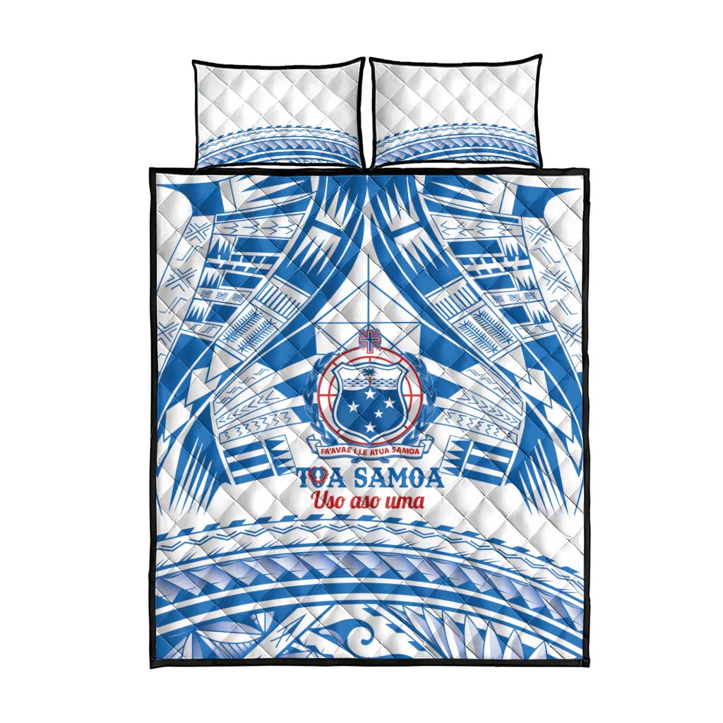 Toa Samoa Rugby Custom Quilt Bed Set Uso aso uma Samoan Pattern White - Polynesian Pride