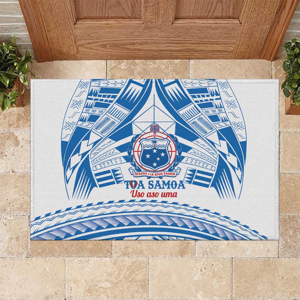 Toa Samoa Rugby Custom Rubber Doormat Uso aso uma Samoan Pattern White - Polynesian Pride