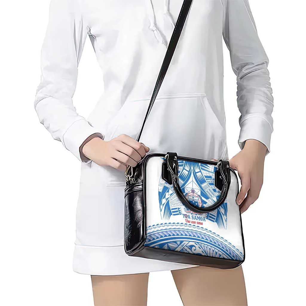 Toa Samoa Rugby Custom Shoulder Handbag Uso aso uma Samoan Pattern White - Polynesian Pride