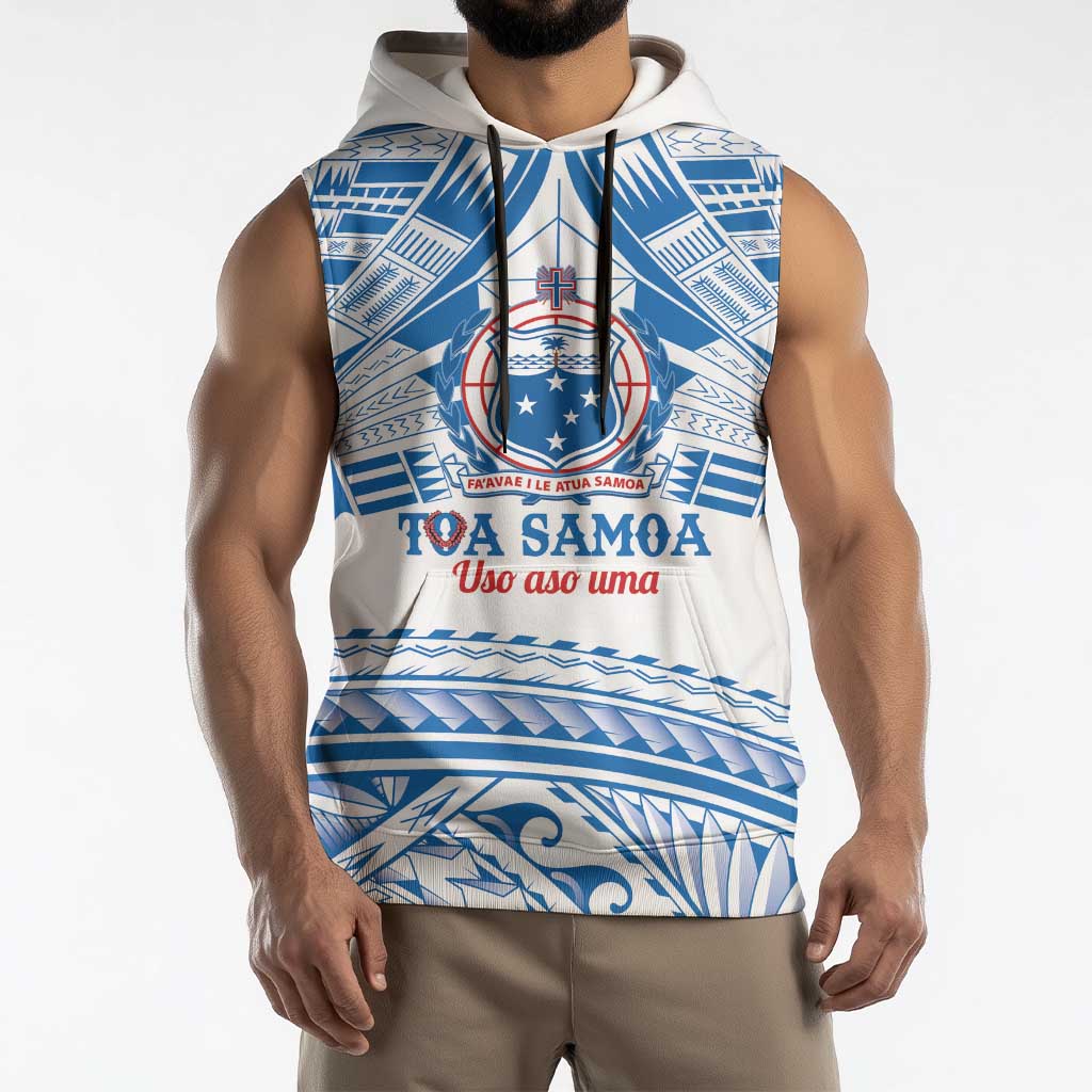 Toa Samoa Rugby Custom Sleeveless Hoodie Uso aso uma Samoan Pattern White - Polynesian Pride
