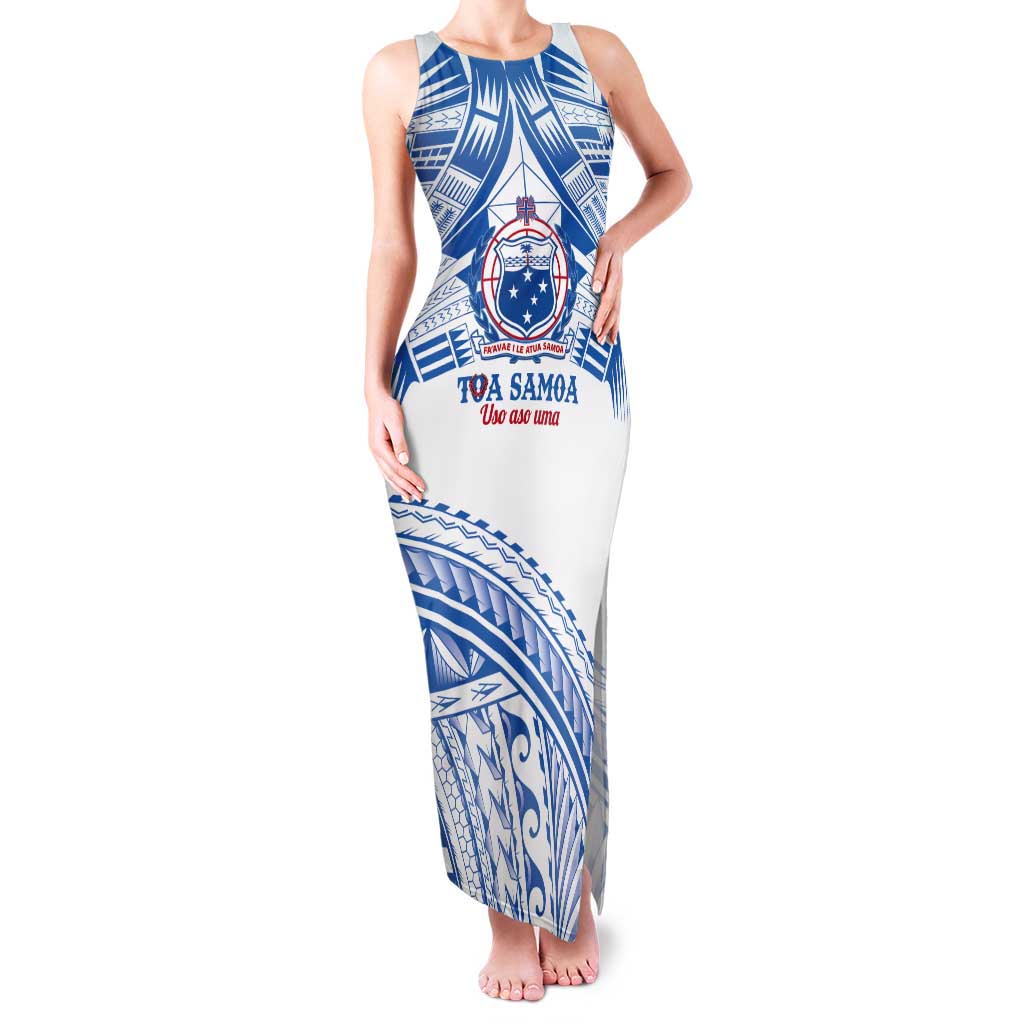 Toa Samoa Rugby Custom Tank Maxi Dress Uso aso uma Samoan Pattern White LT14 Women White - Polynesian Pride