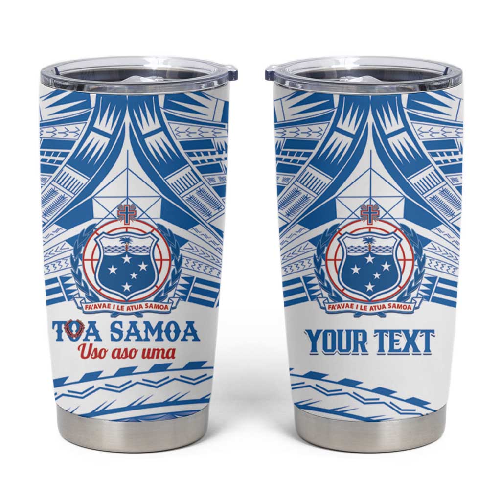 Toa Samoa Rugby Custom Tumbler Cup Uso aso uma Samoan Pattern White - Polynesian Pride