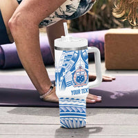 Toa Samoa Rugby Custom Tumbler With Handle Uso aso uma Samoan Pattern White - Polynesian Pride