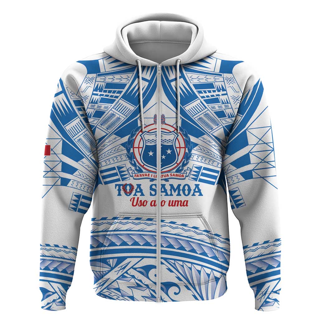 Toa Samoa Rugby Custom Zip Hoodie Uso aso uma Samoan Pattern White - Polynesian Pride