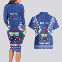 Personalised Samoa 685 Couples Matching Long Sleeve Bodycon Dress and Hawaiian Shirt Samoan Pride Coat Of Arms LT14 - Polynesian Pride