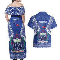 Personalised Samoa 685 Couples Matching Off Shoulder Maxi Dress and Hawaiian Shirt Samoan Pride Coat Of Arms LT14 - Polynesian Pride
