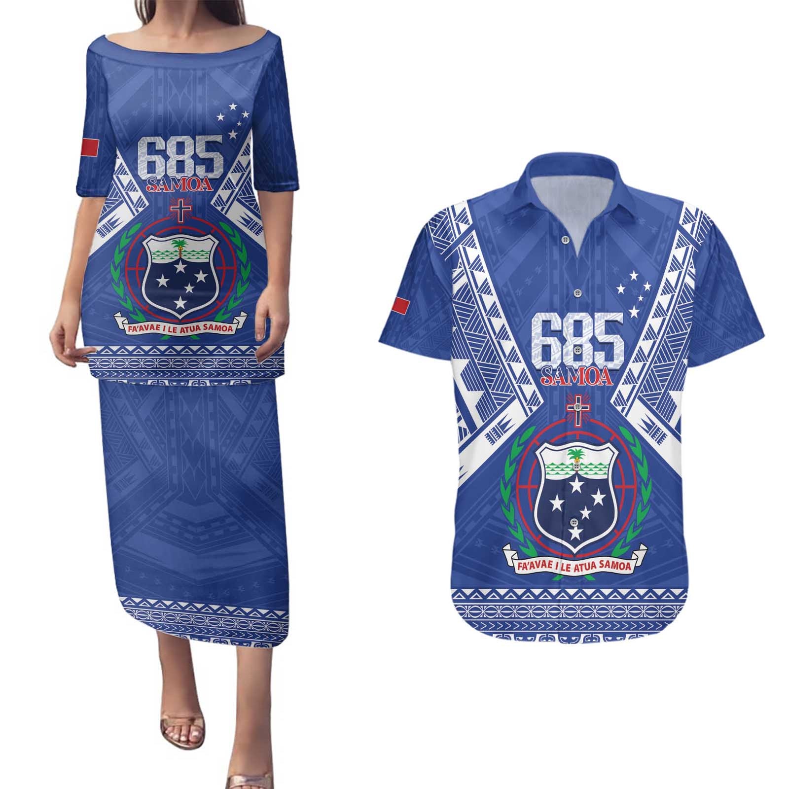 Personalised Samoa 685 Couples Matching Puletasi and Hawaiian Shirt Samoan Pride Coat Of Arms - Polynesian Pride