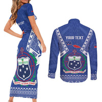 Personalised Samoa 685 Couples Matching Short Sleeve Bodycon Dress and Long Sleeve Button Shirt Samoan Pride Coat Of Arms LT14 - Polynesian Pride