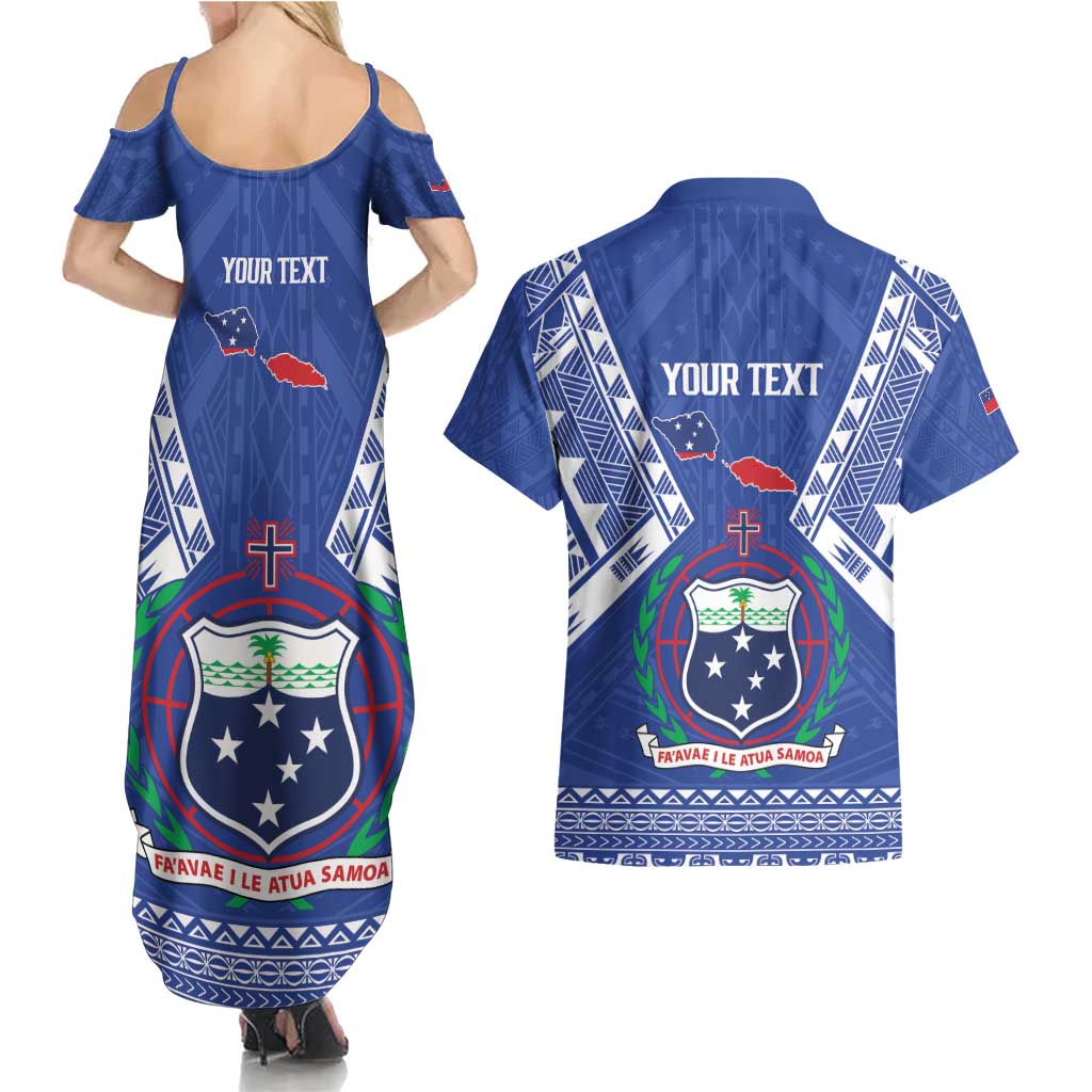 Personalised Samoa 685 Couples Matching Summer Maxi Dress and Hawaiian Shirt Samoan Pride Coat Of Arms LT14 - Polynesian Pride